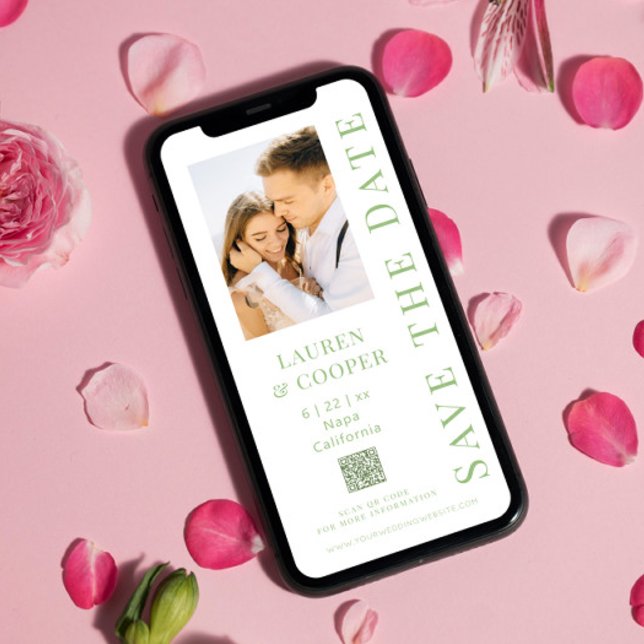 Save the Date Sage Green QR Code Moderne Hochzeit (Von Creator hochgeladen)