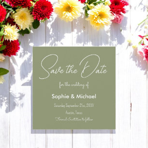 Save the Date Sage Green Simple Wedding Card