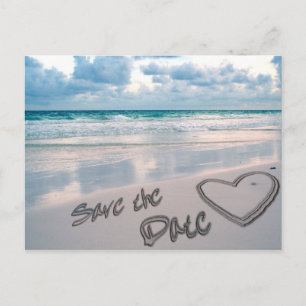 Save the Date Sand Herzschrift Ankündigungspostkarte
