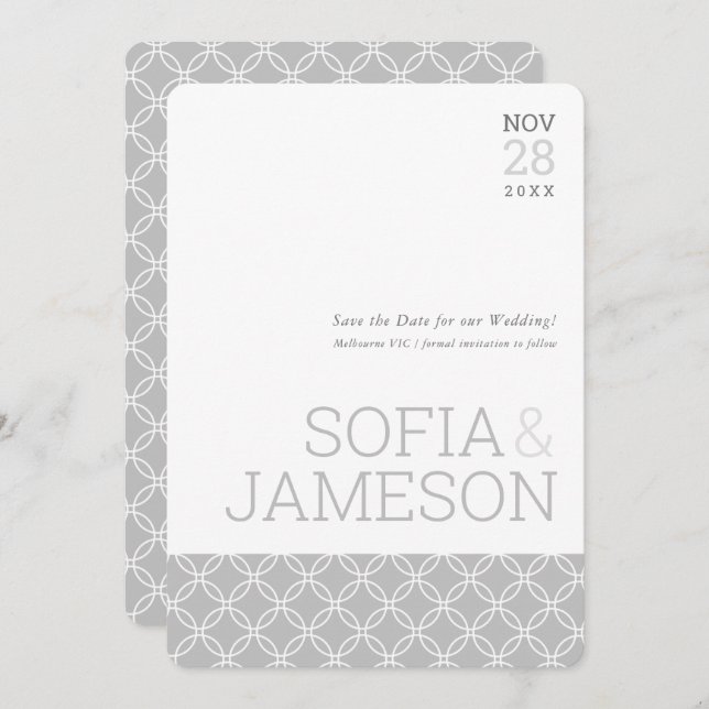 SAVE THE DATE schlicht, modern, weich grau Einladung (Vorne/Hinten)