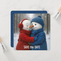 Save The Date Schneemann Paar in Schneeflocken