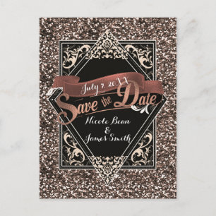 Save the Date Schwarz & Faux Gold Glitter Einladun Postkarte