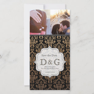 Save the Date Schwarz/Orange Damask Fillagary Card