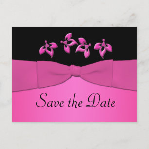 Save the Date schwarz-rosa Postkarte