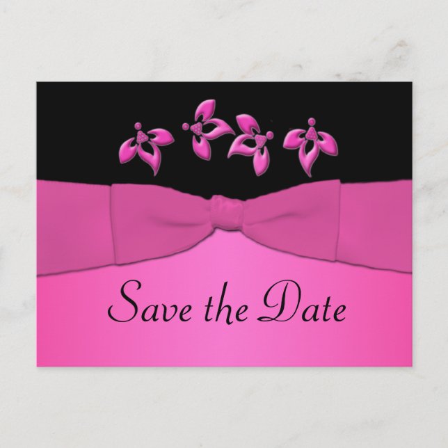 Save the Date schwarz-rosa Postkarte (Vorderseite)