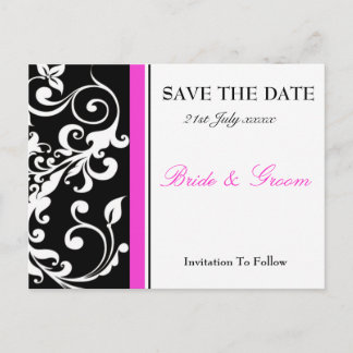 Save the Date schwarz und heiß rosa Ankündigungspostkarte