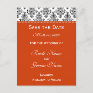 Save the Date - Schwarz & Weiß & Orange Ankündigungspostkarte