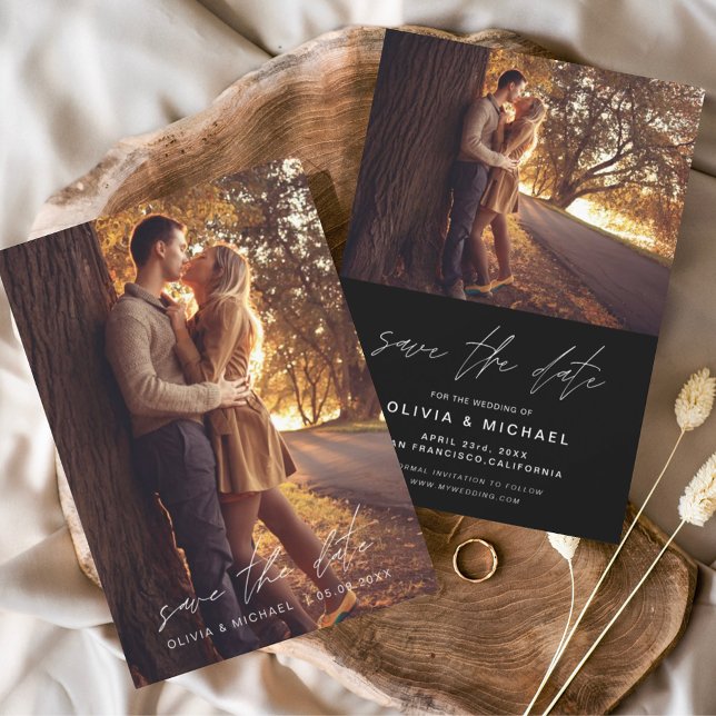 Save the Date Schwarz-weiße handgeschriebene Hochz (Von Creator hochgeladen)