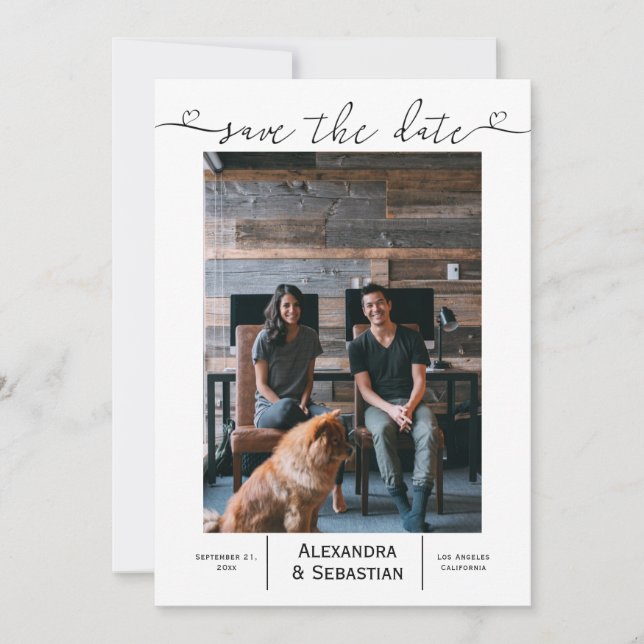 Save the Date Schwarz-weiße Hochzeit Personalisier (Vorderseite)