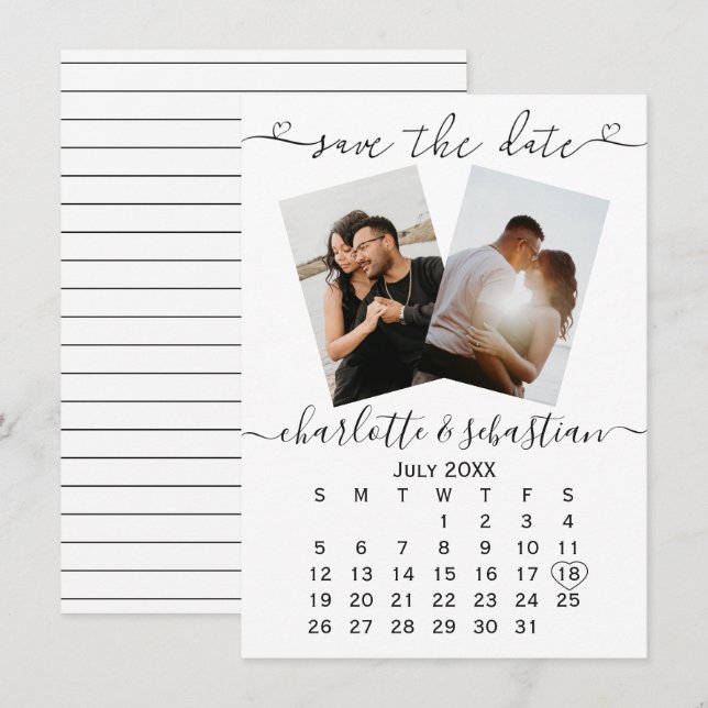 Save the Date Schwarz-weiße Hochzeit Personalisier (Vorne/Hinten)