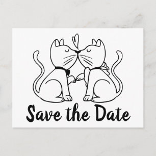 Save the Date Schwarz-weiße Hochzeitskatzen Verlob Postkarte