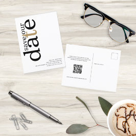 Save the Date Schwarz-weißer QR-Code für Minimalis Postkarte