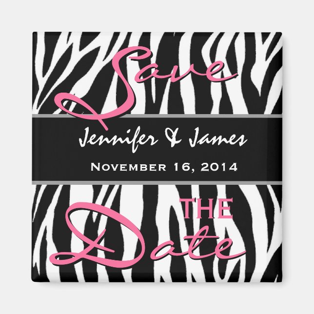 Save the Date Schwarz-weißes Rosa Zebra Print Magnet (Vorne)