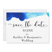 "Save the Date" Schwarze Typografie und blaue Wass