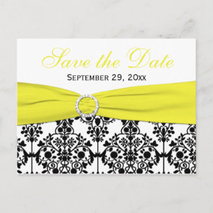 Save the Date schwarze, weiße, gelbe Damaske Ankündigungspostkarte