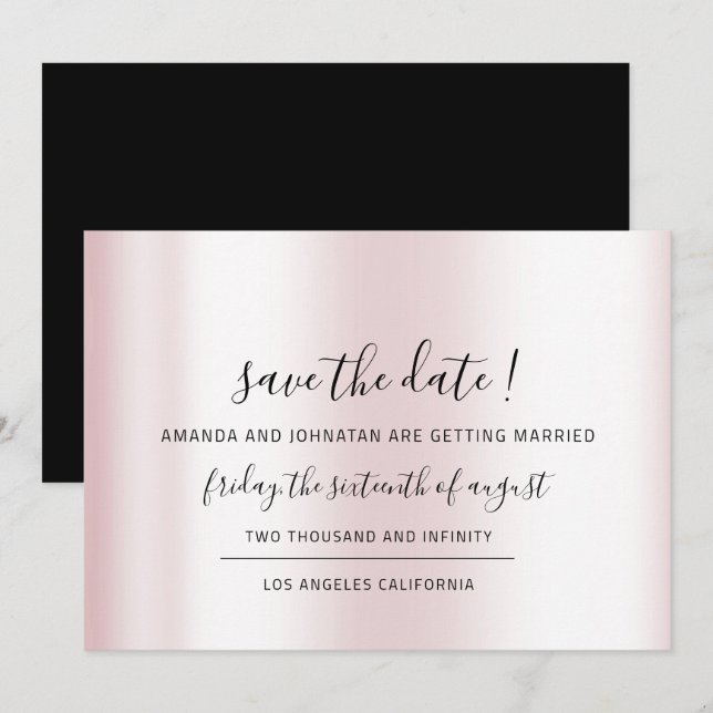 Save the Date Schwarzer Minimalismus Pink Pastell (Vorne/Hinten)