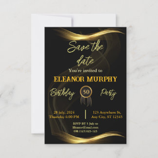 Save the Date Schwarzes Gold 50. Geburtstag Einladung