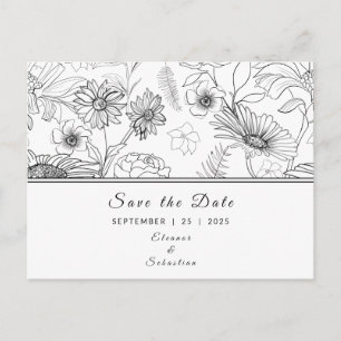 "Save the Date" Schwarzweißmuster der Blume Postkarte