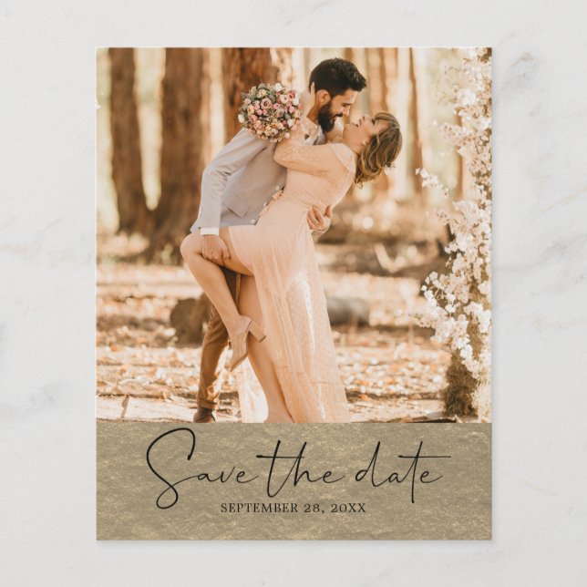 Save the Date Script Champagne Gold Foto Flyer (Vorne)