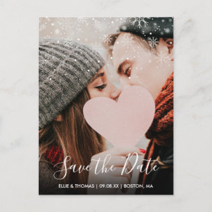 Save the Date Script Winter Snowflakes Foto Postkarte