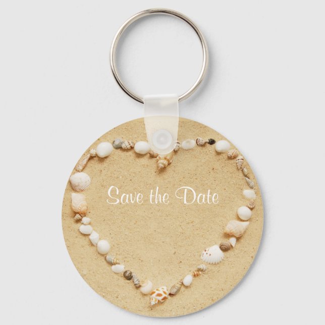 Save the Date Seashell Heart Keychain Schlüsselanhänger (Vorderseite)