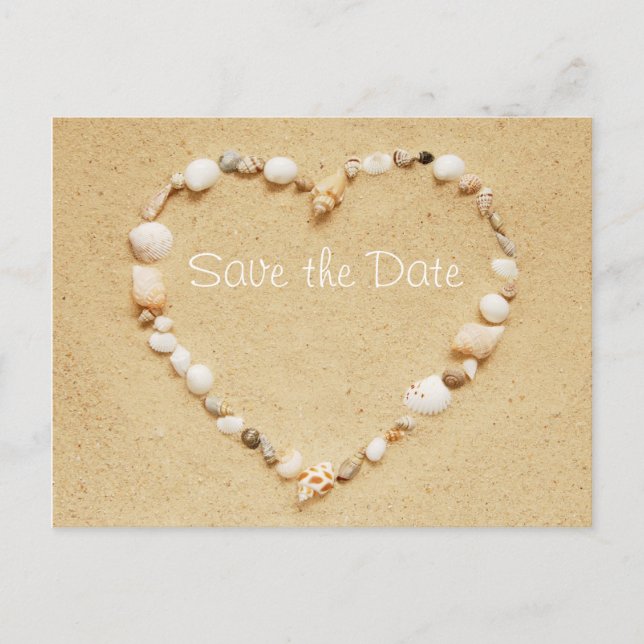 Save the Date Seashell Heart Postcard Ankündigungspostkarte (Vorderseite)