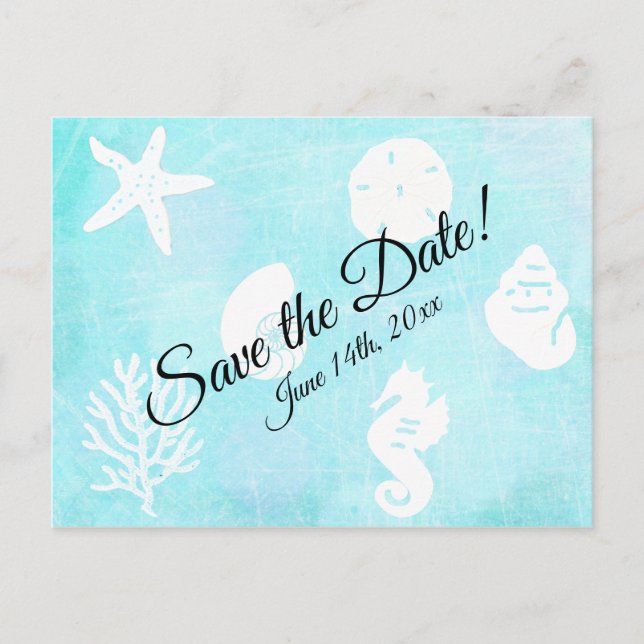 Save the Date Seashell Seashide Themed Wedding Postkarte (Vorderseite)