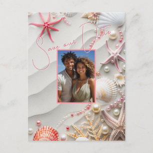 Save the Date Seashells Pearls Starfish Beach Postkarte