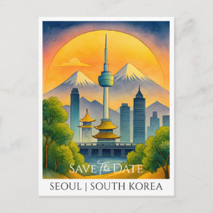 Save the Date Seoul South Korea Watercolor Postkarte