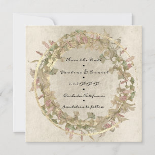 Save the Date Shabb Hütte Gold Blumenrosa Elfenbei