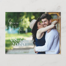 Save the Date Shadows White Script | 2 FOTOS Ankündigungspostkarte