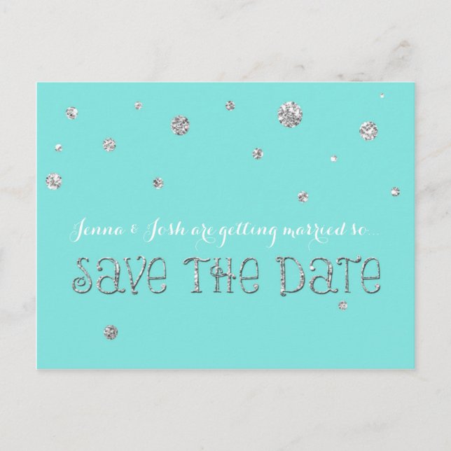 SAVE THE DATE Silver Confetti Wedding Verlobung Ankündigungspostkarte (Vorderseite)