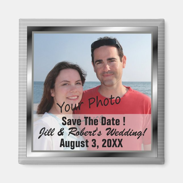 Save the Date Silver Gerahmt Foto Magnete (Vorne)