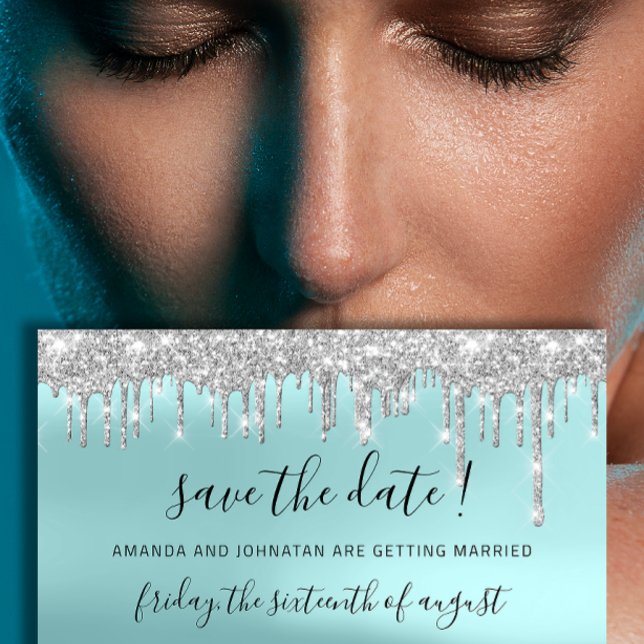 Save the Date Silver Gray Blue Spark Tropfens Aqua (Save The Date Silver Gray Blue Spark Drips Aqua)