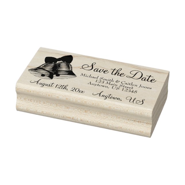 Save the Date Silver Wedding Bells Personalisiert Gummistempel (Stempel)