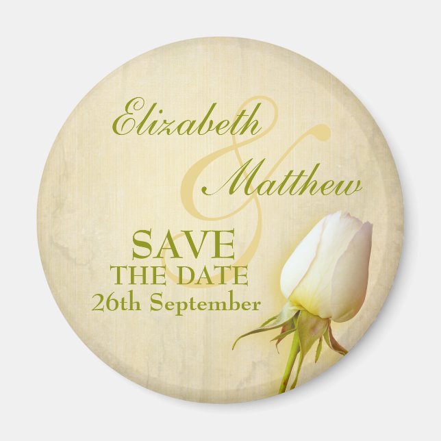 Save the Date Single White Rose Kühlschrankmagnet Magnet (Vorne)