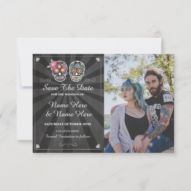 Save the Date Skull Foto Card Gotische Hochzeit (Vorderseite)