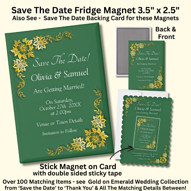 Save The Date - Smaragd & Gold 3,5" x 2,5" Kühlsch Magnet (Von Creator hochgeladen)