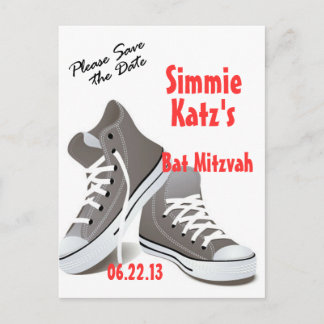 Save the Date Sneakers Bat Mitzvah Postcard Ankündigungspostkarte