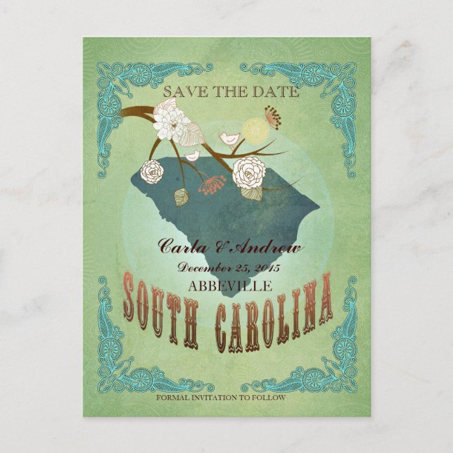 Save the Date - South Carolina Karte mit schönem V (Vorderseite)