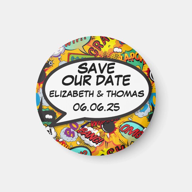 Save the Date Spaß Retro Comic Pop Kunst Magnet (Vorne)