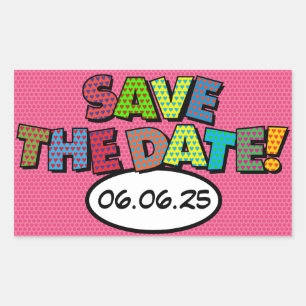 SAVE THE DATE Spaß Retro Comic Pop Kunst Rechteckiger Aufkleber