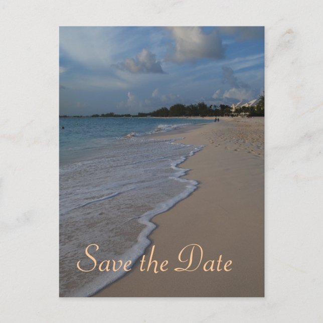 Save the Date Special Beach Wedding Ankündigungspostkarte (Vorderseite)
