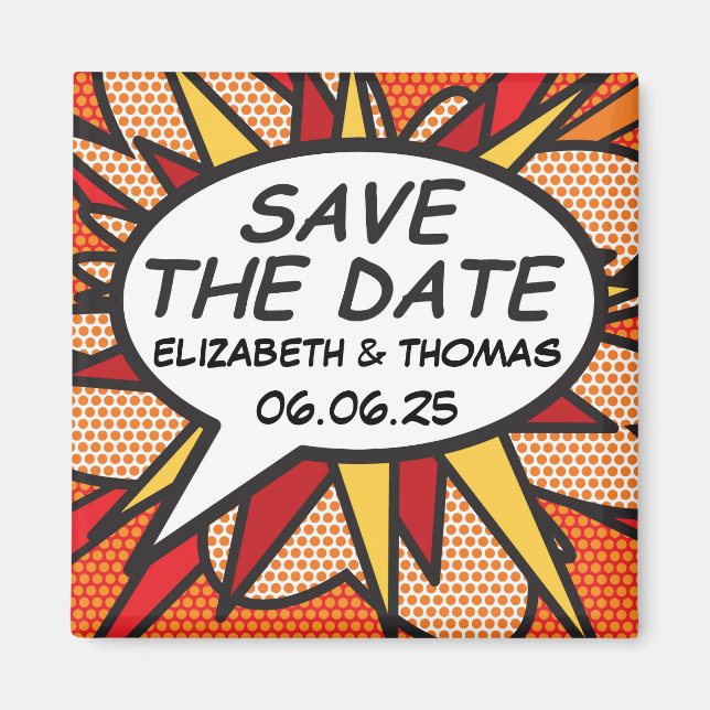 Save the Date Speech Bubble Fun Comic Book Magnet (Vorne)