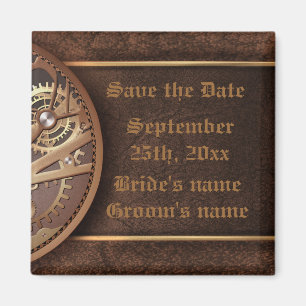 Save the Date Stahlgetriebe in goldbraun Magnet