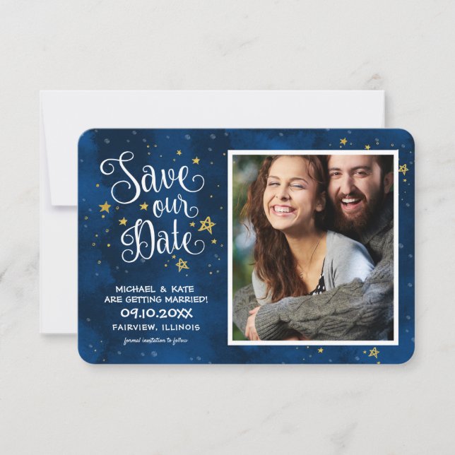 Save the Date Starry Night Gold Navy | (Vorderseite)