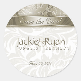 Save the Date Sticker Elegant Leaf Floral Gold