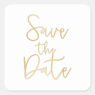 Save the Date Sticker für White & Gold-Script