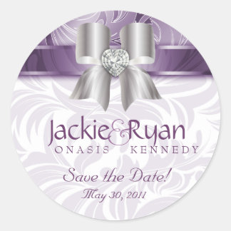 Save the Date Sticker Leaf Floral Lila Bow
