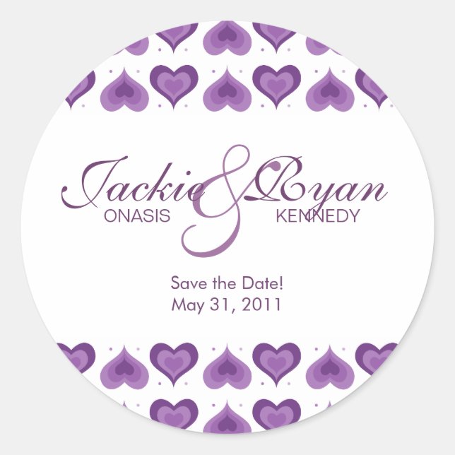 Save the Date Sticker Niedlich Hearts Lila 2 (Vorderseite)